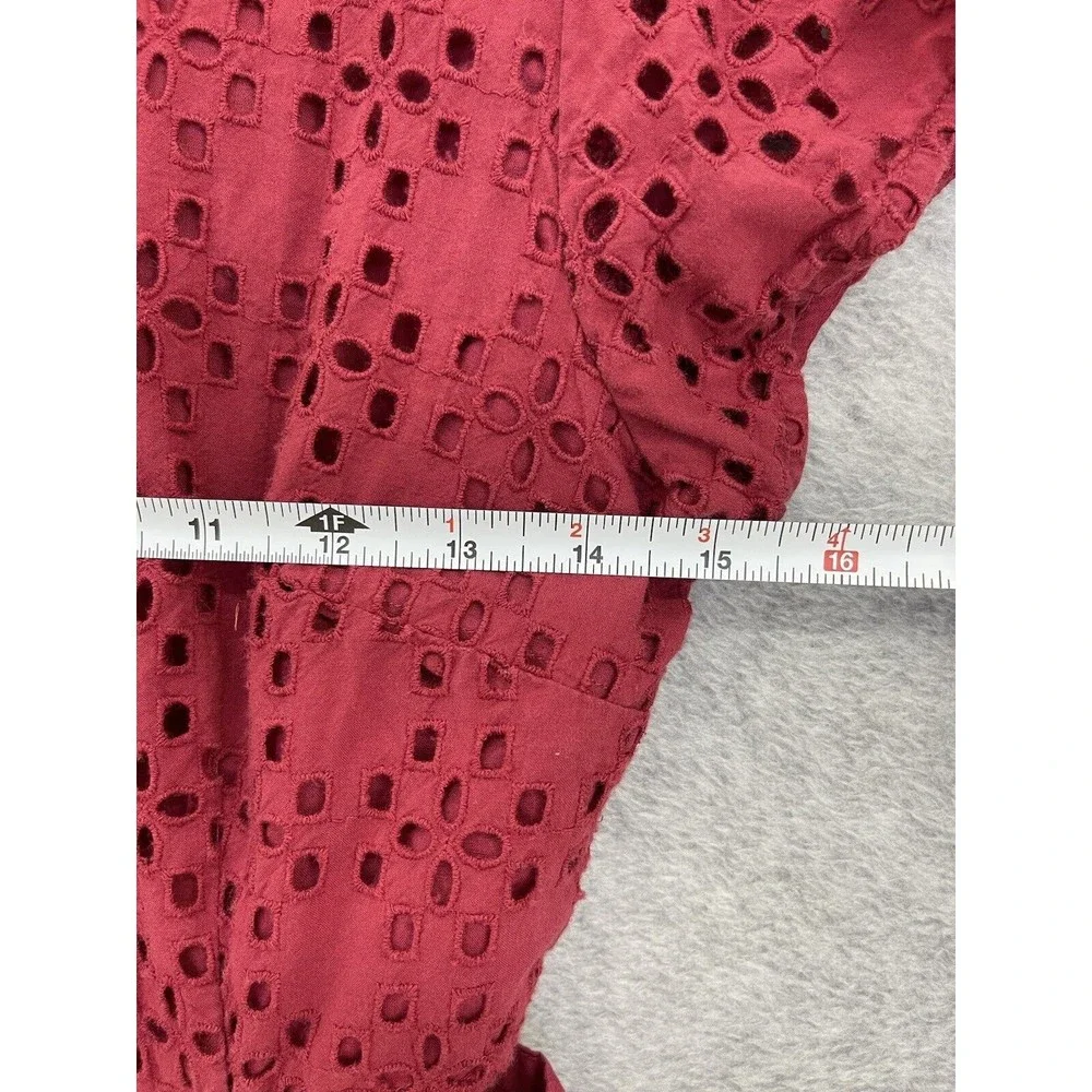 Madewell Women's Cutout Dress Solid Red Pockets Short Sleeve Size 6 - Picture 8 of 10